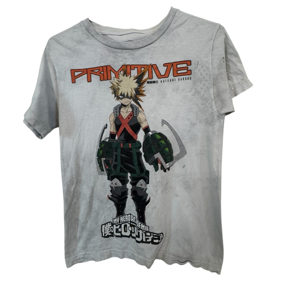 Primitive My Hero Academia Katsuki Bakugo White Anime Skate Men’s S T-Shirt AGED